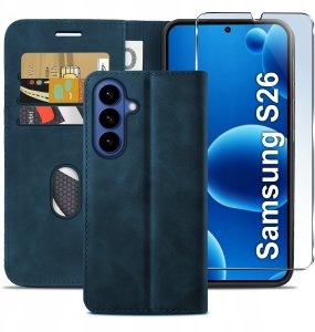 krainaGSM ETUI Z KLAPKĄ do Samsung S26 Zamykane Magnetyczne Skórzane + Szkło 9H 3