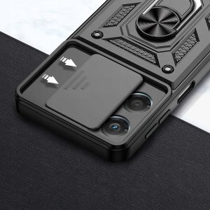 krainaGSM Etui Pancerne CZARNE SLIDE do Oppo Reno 13 FS|F 5G WZMACNIANE + 2x Szkło 5