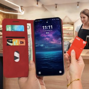 krainaGSM ETUI Z KLAPKĄ do Samsung A57 Zamykane Magnetyczne Skórzane + Szkło 9H 5