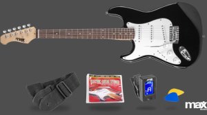 Max Zestaw: Gitara elektryczna GigKit Max czarna + wzmacniacz akcesoria one size 14