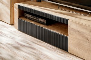 ASM Meble Szafka RTV ARON | Dąb + Czarny Ryflowany front | 160 cm 7