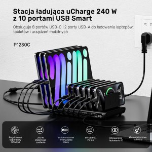 Ładowarka Unitek 10-portowa stacja ładowania USB-C i USB-A 240W (P1230CBK01-EU) 3