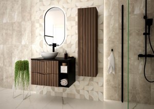 Comad Ryflowana szafka 60 cm z umywalką nablatową STELLA-02 DĄB ORZECH + CZARNY 14