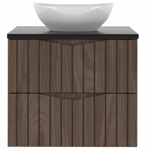 Comad Ryflowana szafka 60 cm z umywalką nablatową STELLA-02 DĄB ORZECH + CZARNY 2
