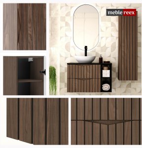 Comad Ryflowana szafka 60 cm z umywalką nablatową STELLA-02 DĄB ORZECH + CZARNY 10
