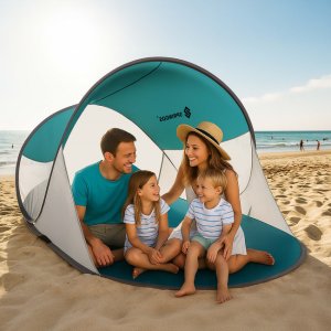 Springos Namiot plażowy, parawan samorozkładający pop-up turkusowo-szary UNIWERSALNY 16