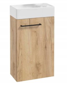 Deftrans Zestaw Szafka łazienkowa z umywalką 68x40cm wisząca dąb craft i baterią wydłużoną Small 2