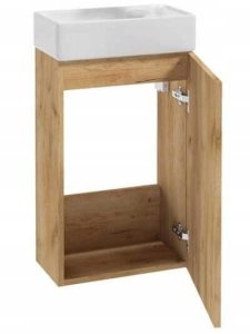 Deftrans Zestaw Szafka łazienkowa z umywalką 68x40cm wisząca dąb craft i baterią wydłużoną Small 4