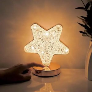 Lampa stołowa Tech-Led LED kryształowa gwiazda złota dotykowa 3-barwy CCT USB 3