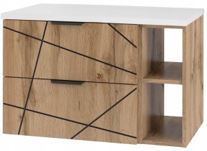 MEGSTYL Szafka łazienkowa z regałem i czarnym blatem 80 cm WOOD szuflady DĄB WOTAN 15