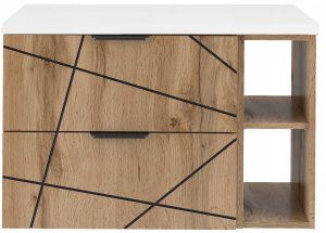 MEGSTYL Szafka łazienkowa z regałem i czarnym blatem 80 cm WOOD szuflady DĄB WOTAN 16