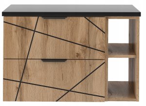 MEGSTYL Szafka łazienkowa z regałem i czarnym blatem 80 cm WOOD szuflady DĄB WOTAN 2