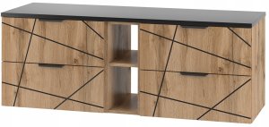 MEGSTYL Szafka łazienkowa WOOD z regałem i blatem 140 cm szuflady DĄB WOTAN + BIAŁY 15