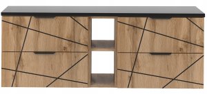 MEGSTYL Szafka łazienkowa WOOD z regałem i blatem 140 cm szuflady DĄB WOTAN + BIAŁY 16