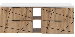 MEGSTYL Szafka łazienkowa WOOD z regałem i blatem 140 cm szuflady DĄB WOTAN + BIAŁY 2
