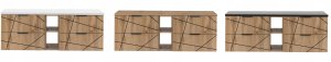 MEGSTYL Szafka łazienkowa WOOD z regałem i blatem 140 cm szuflady DĄB WOTAN + BIAŁY 9