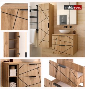 MEGSTYL Szafka łazienkowa z umywalką i blatem 60 cm WOOD-02 z szufladami DĄB WOTAN 11