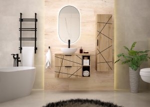 MEGSTYL Szafka łazienkowa z umywalką i blatem 60 cm WOOD-02 z szufladami DĄB WOTAN 14