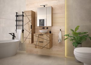 MEGSTYL Szafka łazienkowa z umywalką i blatem 60 cm WOOD-02 z szufladami DĄB WOTAN 14