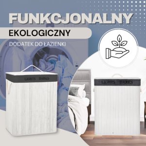 Kosz na pranie Springos Kosz na pranie dwukomorowy 105l z pokrywą biały szary UNIWERSALNY 2
