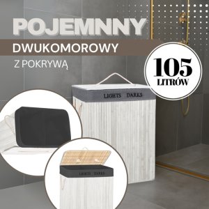 Kosz na pranie Springos Kosz na pranie dwukomorowy 105l z pokrywą biały szary UNIWERSALNY 3