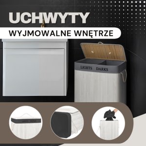 Kosz na pranie Springos Kosz na pranie dwukomorowy 105l z pokrywą biały szary UNIWERSALNY 4