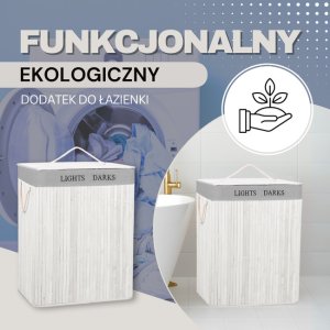 Kosz na pranie Springos Kosz na pranie bambusowy 105 L z pokrywą dwukomorowy podwójny z uchwytami UNIWERSALNY 2