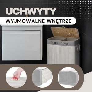 Kosz na pranie Springos Kosz na pranie bambusowy 105 L z pokrywą dwukomorowy podwójny z uchwytami UNIWERSALNY 4
