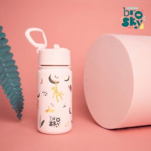 U-grow Brosky Kids Różowa butelka na wodę dla dzieci w małpki 450ml 3