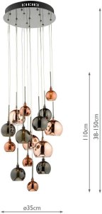 Lampa wisząca DAR Wisząca lampa Aurelia AUR1564 Dar Lighting szkło miedziany czarny chrom bursztynowy 5