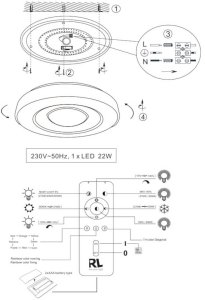 Lampa sufitowa RL Light Plafon z funkcją RGB Arco R65091032 RL Light LED 22W 2700-6000K czarny 12