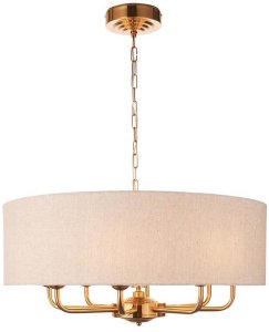 Lampa wisząca ENDON Okrągła lampa wisząca Highclere 110727 materiałowa mosiądz beżowy 2