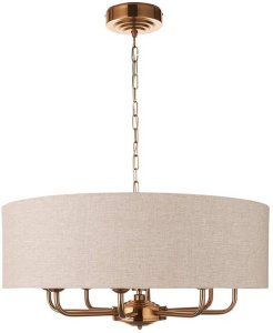 Lampa wisząca ENDON Okrągła lampa wisząca Highclere 110727 materiałowa mosiądz beżowy 3