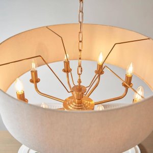 Lampa wisząca ENDON Okrągła lampa wisząca Highclere 110727 materiałowa mosiądz beżowy 4