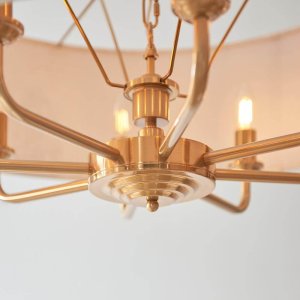 Lampa wisząca ENDON Okrągła lampa wisząca Highclere 110727 materiałowa mosiądz beżowy 5