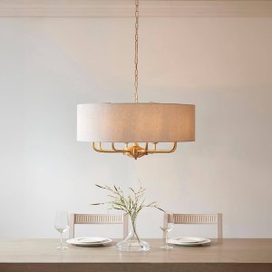 Lampa wisząca ENDON Okrągła lampa wisząca Highclere 110727 materiałowa mosiądz beżowy 7