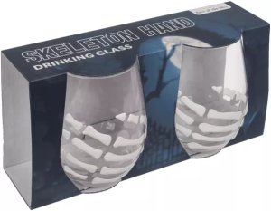 IMPACTO GIFTS Zestaw Dwóch Szklanek z Ręką Kościotrupa na Halloween 5