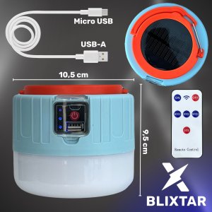 Verk BLIXTAR Lampa Solarna Turystyczna Kempingowa 2w1 Biwakowa Lampka LED, Powerbank 9