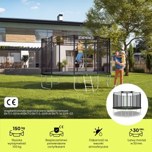 Trampolina ogrodowa Zipro Jump Pro z siatką zewnętrzną 12FT 374cm 2