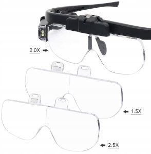 Lornetka Rosfix OKULARY POWIĘKSZAJĄCE LUPA OŚWIETLENIE LED 1.5X4.5X USB SOCZEWKI ZESTAW 7