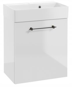 Stamar Szafka łazienkowa wisząca biały połysk, czarne uchwyty 60x50cm bateria i syfon Elara 2
