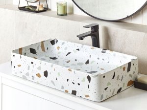 Umywalka Beliani Nablatowa ceramiczna 61 x 35 cm biała z efektem lastryko NULES (509785 Bel) 5