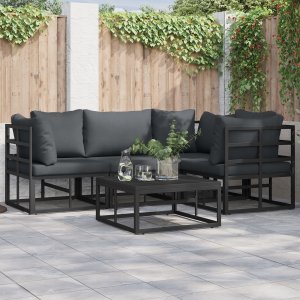 vidaXL Zestaw Sof na Ogród z poduszką 5 pcs Czarny Aluminium Lumarko! 2