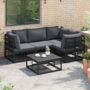 vidaXL Zestaw Sof na Ogród z poduszką 5 pcs Czarny Aluminium Lumarko! 3