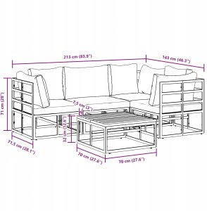 vidaXL Zestaw Sof na Ogród z poduszką 5 pcs Czarny Aluminium Lumarko! 8