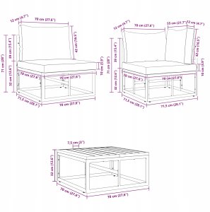 vidaXL Zestaw Sof na Ogród z poduszką 5 pcs Czarny Aluminium Lumarko! 9