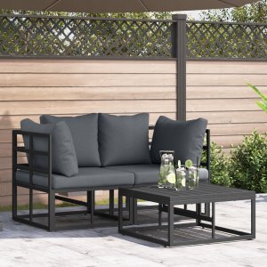 vidaXL Lumarko Sof na Ogród z poduszką 3 pcs Czarny Aluminium 2