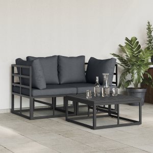 vidaXL Lumarko Sof na Ogród z poduszką 3 pcs Czarny Aluminium 3