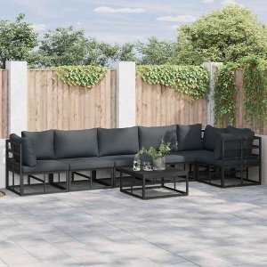 vidaXL Sof na Ogród z poduszką 6 pcs Czarny Aluminium Lumarko 6