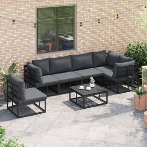 vidaXL Sof na Ogród z poduszką 6 pcs Czarny Aluminium Lumarko 7